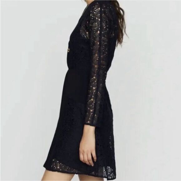 Maje Navy Blue Long Sleeve Lace Mini Dress - Picture 2 of 10